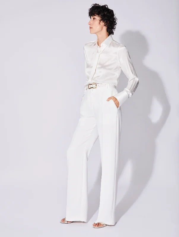 White crepe high waisted flared trousers