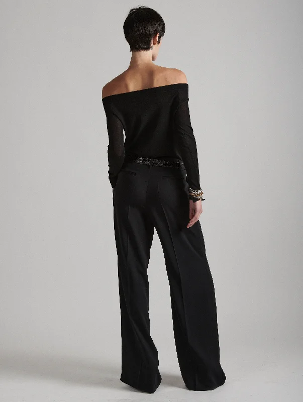 Wide-leg trousers in black fluid crepe