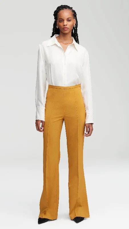 Slim Pintuck Trouser in Seasonless Wool | Mustard