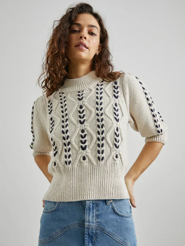 Addy Sweater -  Oatmeal Navy Cables