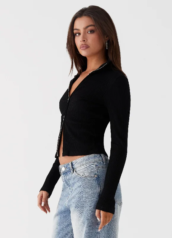 Barbara Long Sleeve Top - Black