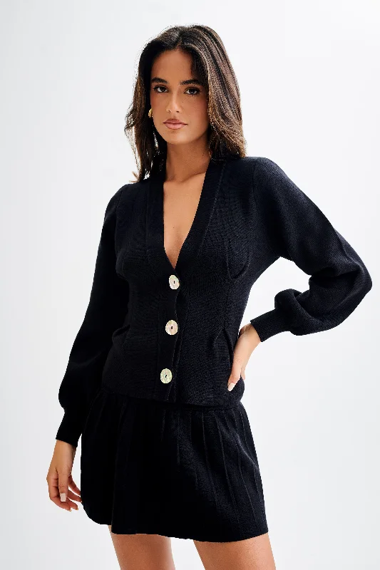 Beverly Knit Cinched Cardigan - Black