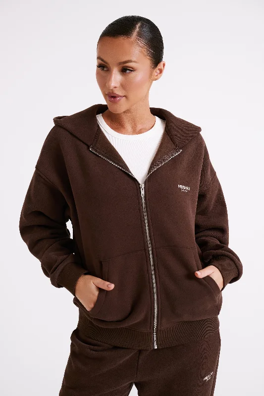 Corrie Unisex Zip Through Hoodie - Dark Chocolate