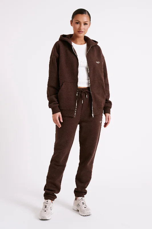 Corrie Unisex Zip Through Hoodie - Dark Chocolate