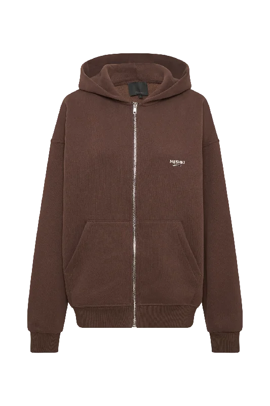 Corrie Unisex Zip Through Hoodie - Dark Chocolate