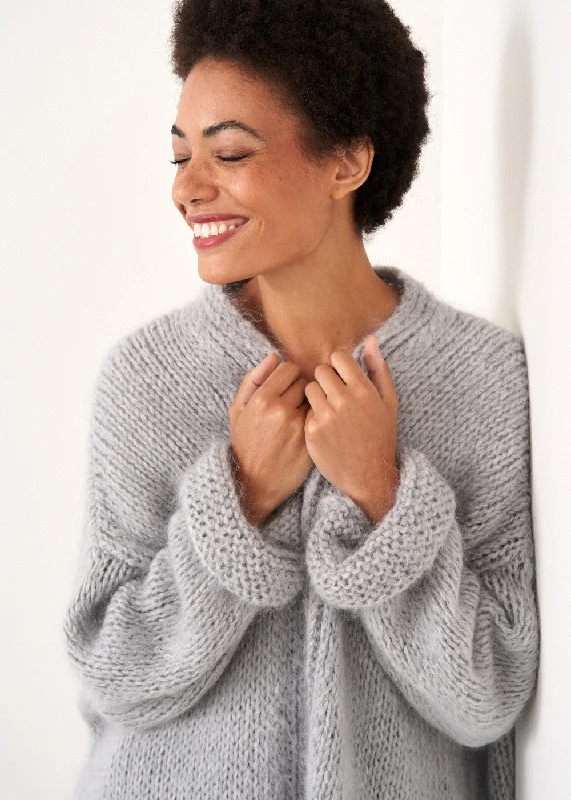 DINA CHUNKY KNIT CARDIGAN - PALE GREY