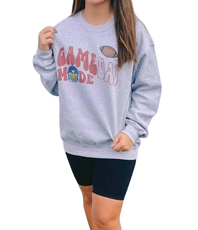 ""game Day Mode"" Graphic Sweatshirt In Heather Grey