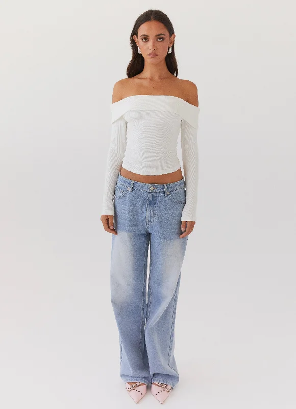 Hayley Long Sleeve Ribbed Top - White