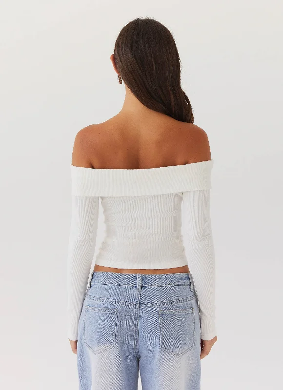 Hayley Long Sleeve Ribbed Top - White