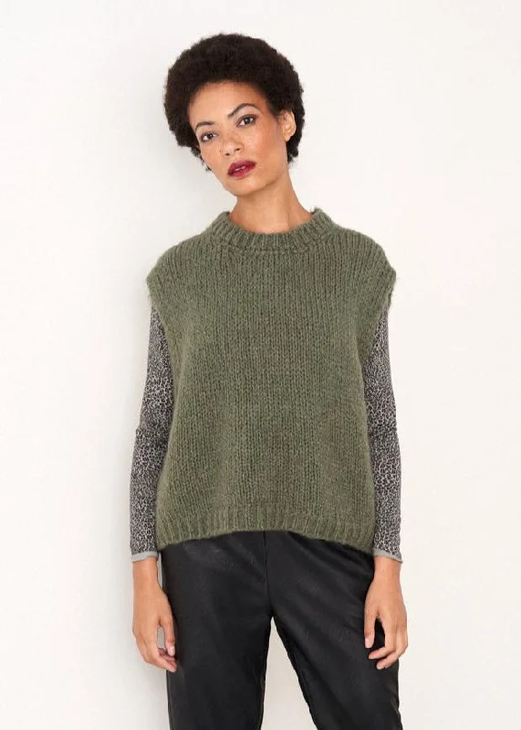 LOLA KNITTED ROUND NECK TANK - KHAKI