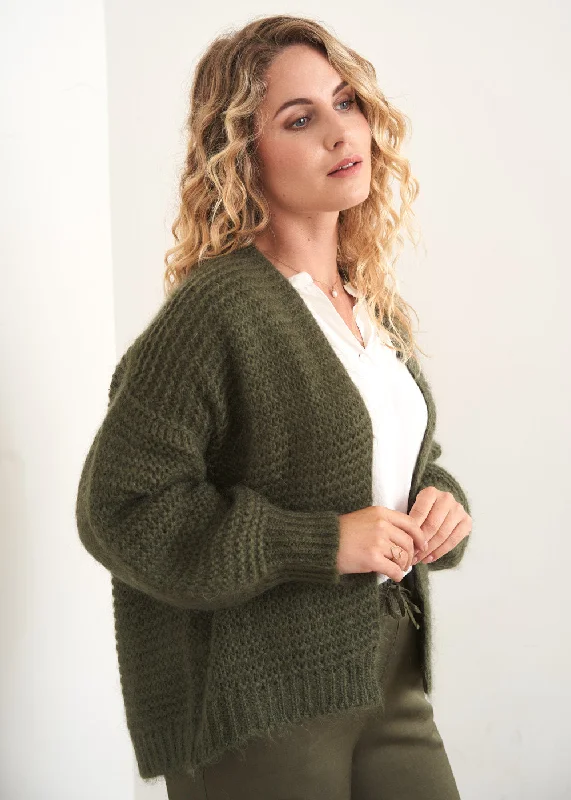 MINA CHUNKY KNIT CARDIGAN  - KHAKI