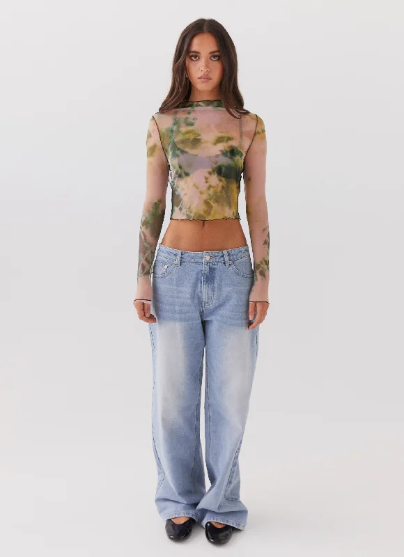 Neon Serenade Mesh Long Sleeve Top - Rainforest