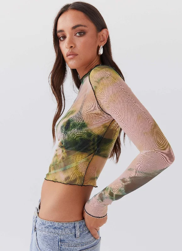 Neon Serenade Mesh Long Sleeve Top - Rainforest