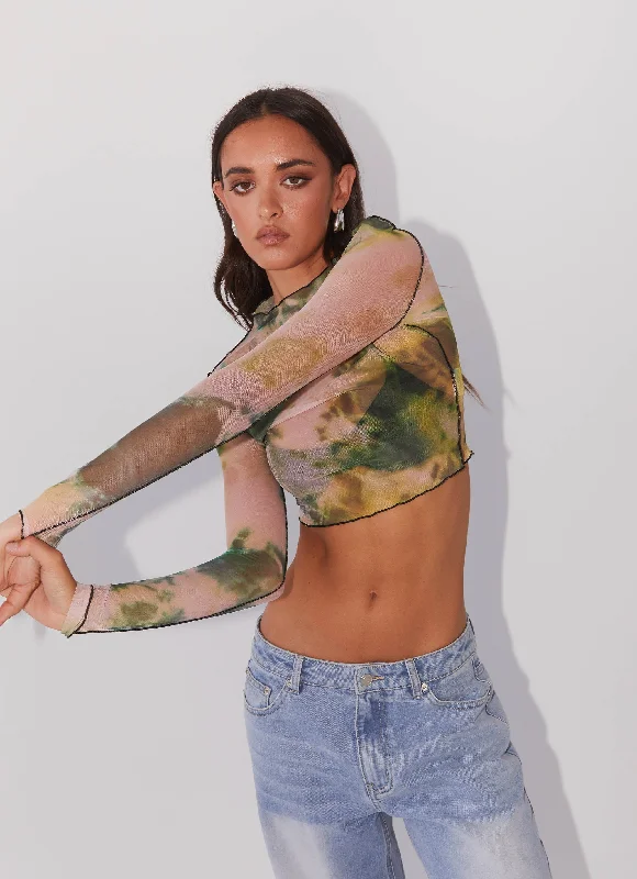 Neon Serenade Mesh Long Sleeve Top - Rainforest