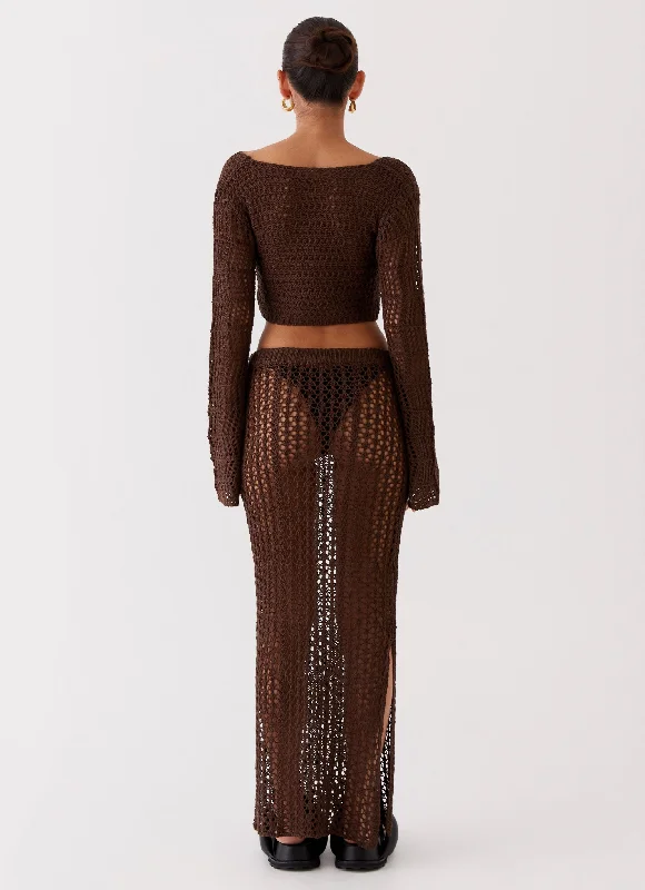 Rosalina Crochet Long Sleeve Top - Chocolate