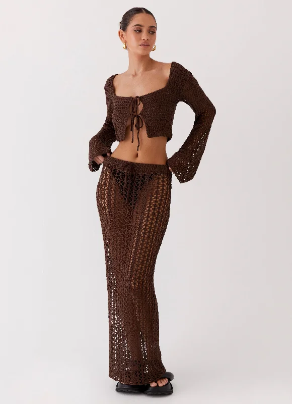 Rosalina Crochet Long Sleeve Top - Chocolate