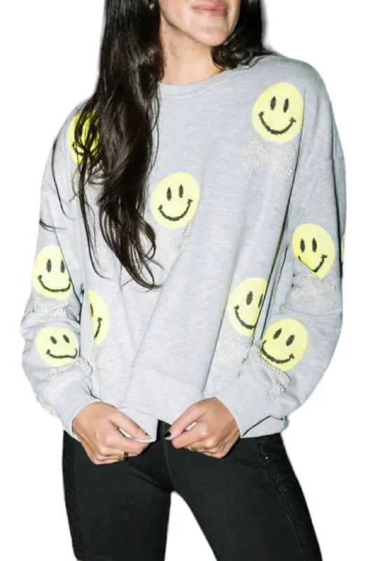 Smiley & Crossbones Sweatshirt In Grey/yellow