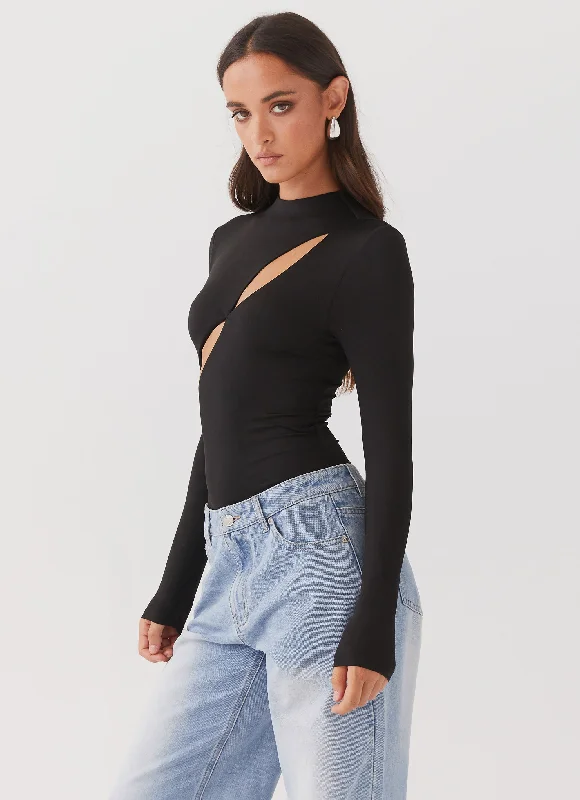 Special Affair Long Sleeve Bodysuit - Black