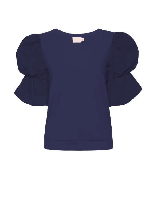 Teddi Contrast Bubble Sleeve Sweatshirt In Navy