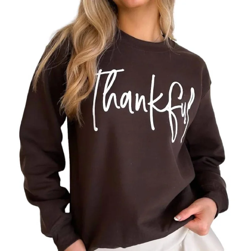 Thankful Feels Sweatshirt In Brown