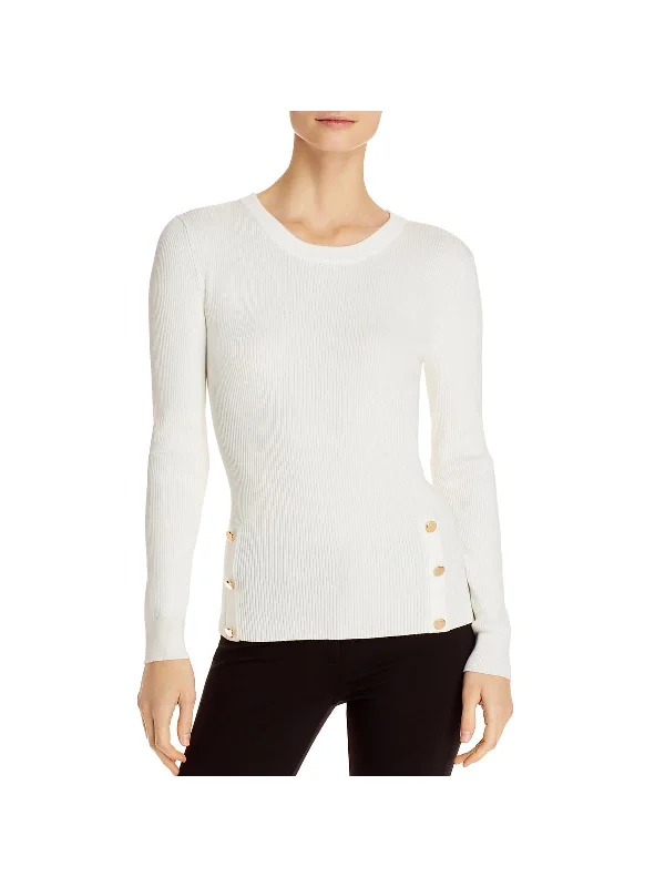 Womens Side-Button Crew Neck Sweatshirt