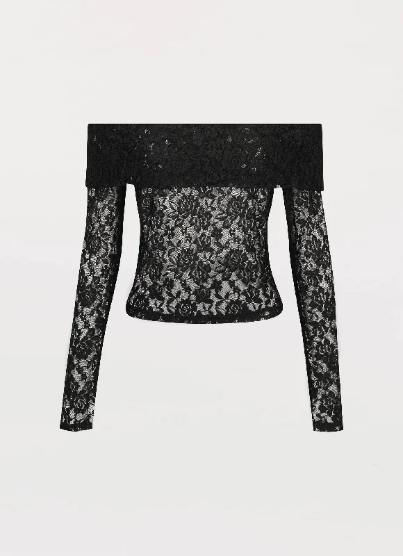 Zephyra Lace Long Sleeve Top - Black