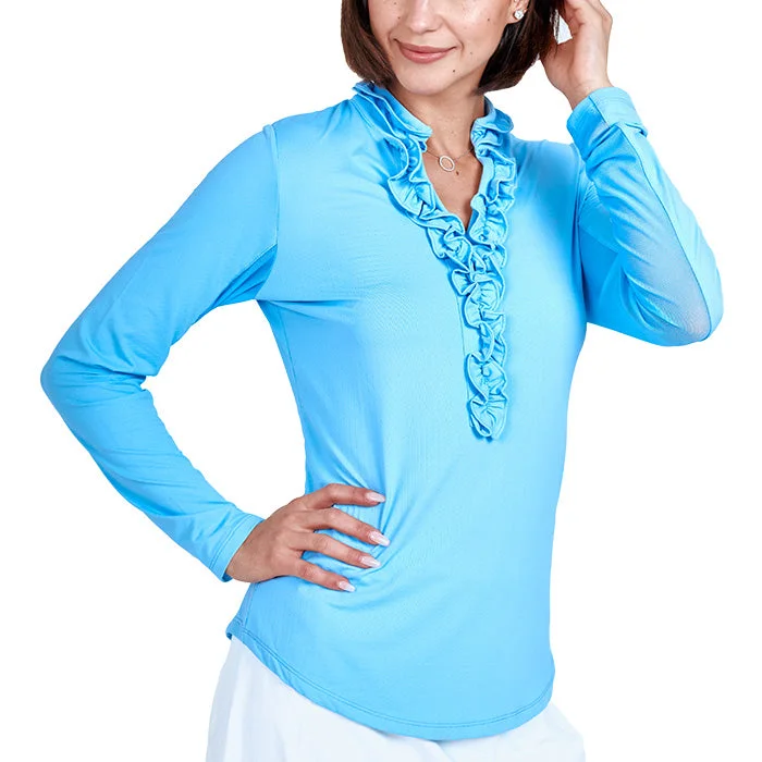 G Lifestyle Long Sleeve Double Ruffle Top - Light Blue