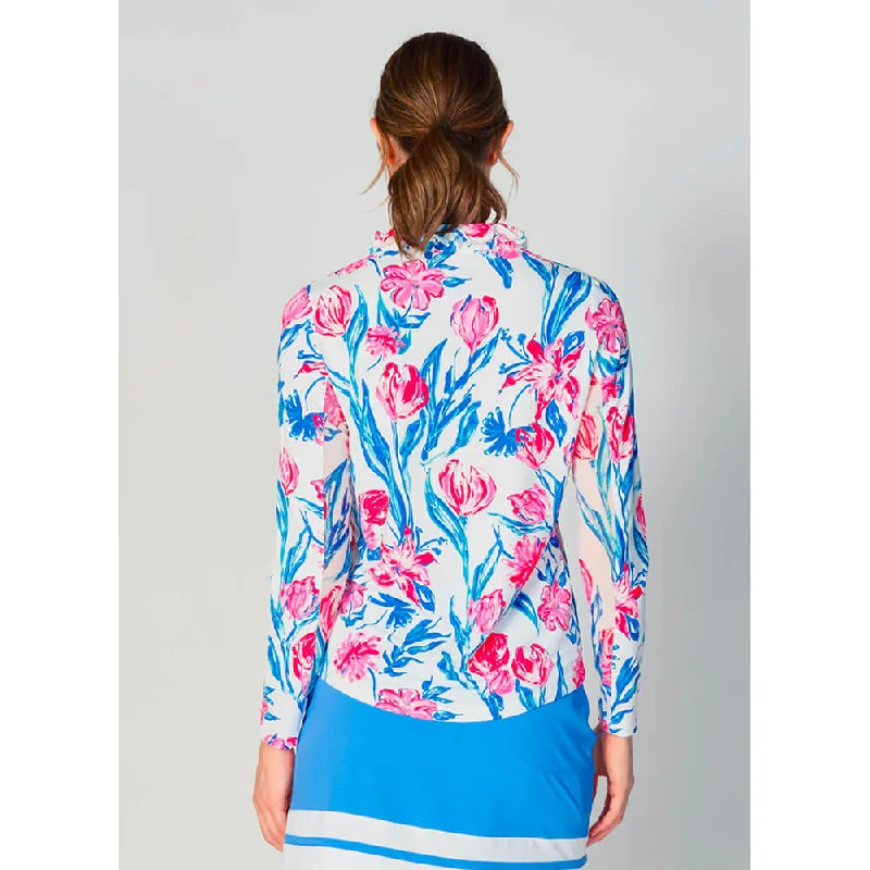 G Lifestyle Print Long Sleeve Double Ruffle Top - Tulip