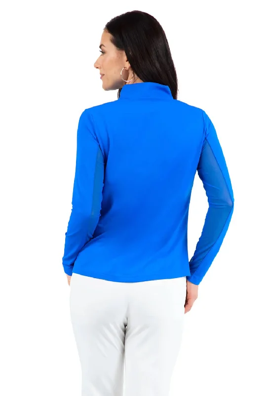 Ibkul Womens Long Sleeve Mock Solid Top - Blue