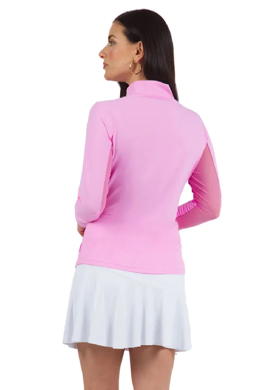 IBKUL Womens Long Sleeve Mock Solid Top in Candy Pink