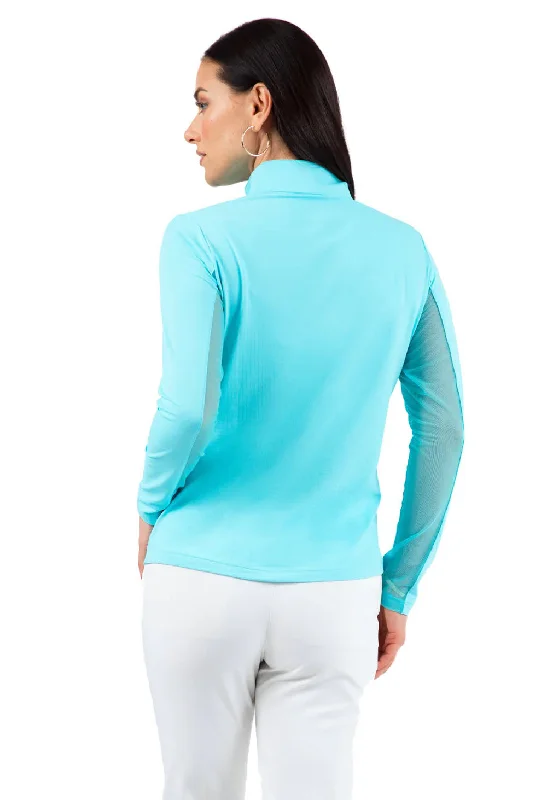 IBKUL Womens Long Sleeve Mock Solid Top - Seafoam