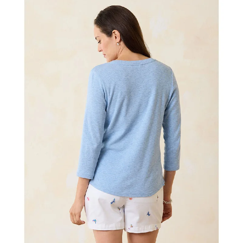 Tommy Bahama Women's Ashby Isles Rib 3/4 Sleeve Scoop T-Shirt - Light Sky Heathered*