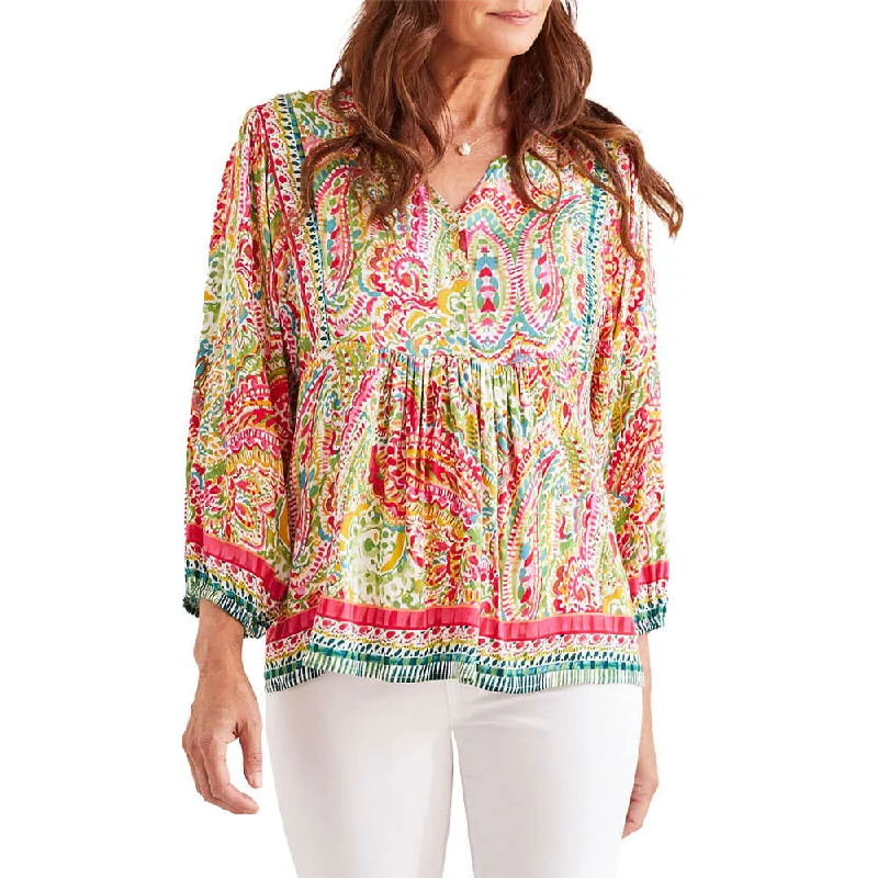 Tribal 3/4 Sleeve Blouse - Raspberry