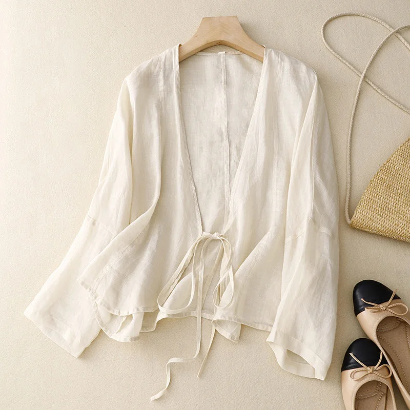 Casual Lace-Up Cotton Linen Cardigans