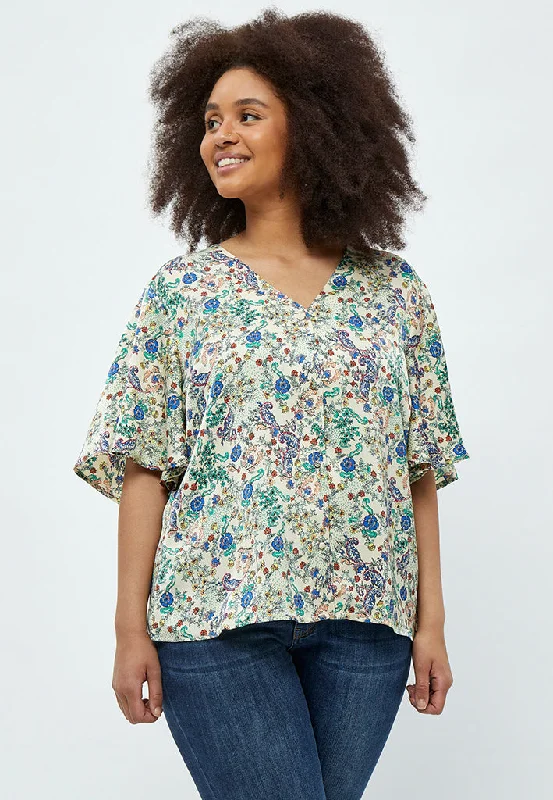 Elyse V-neck Blouse Curve - NEBULAS BLUE PRINT