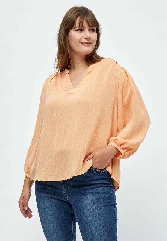 Emma 3/4 Sleeve Blouse Curve - Peach Cobbler