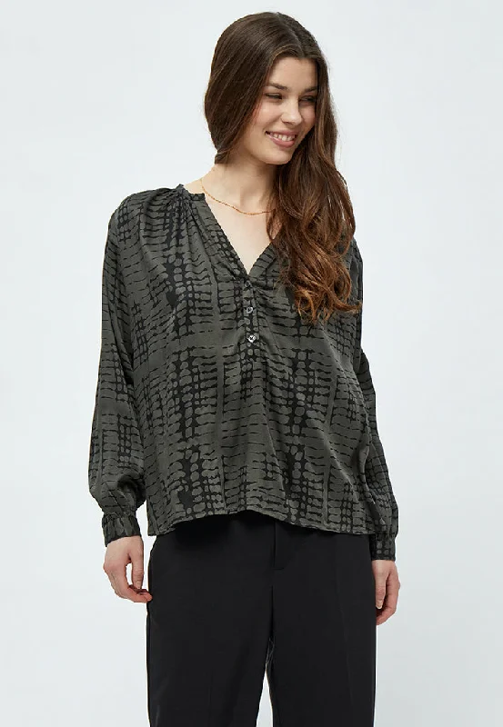 Gillian Blouse - Beluga Green Print