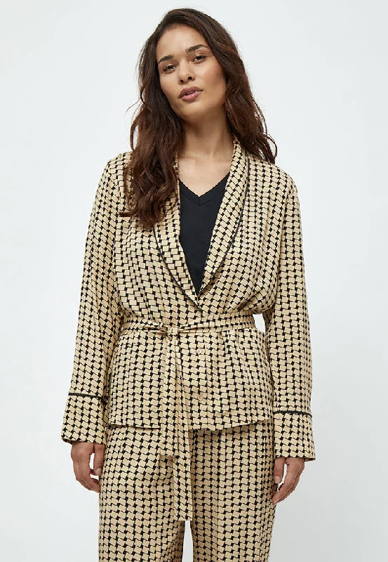 Lykke V-neck Shirt Jacket - Warm Sand Print