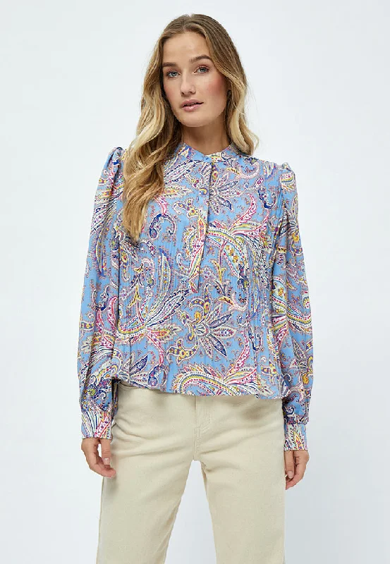 Mitzi Plisse Blouse - Marina Blue Print