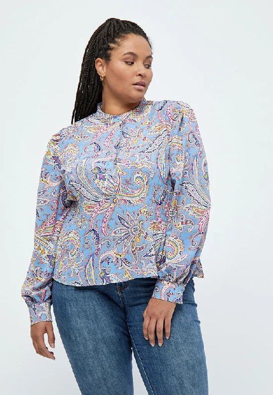 Mitzi Plisse Blouse Curve - Marina Blue Print