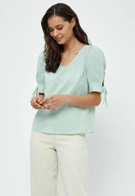 PCMonella Balloon Blouse - Green Mint Stripe