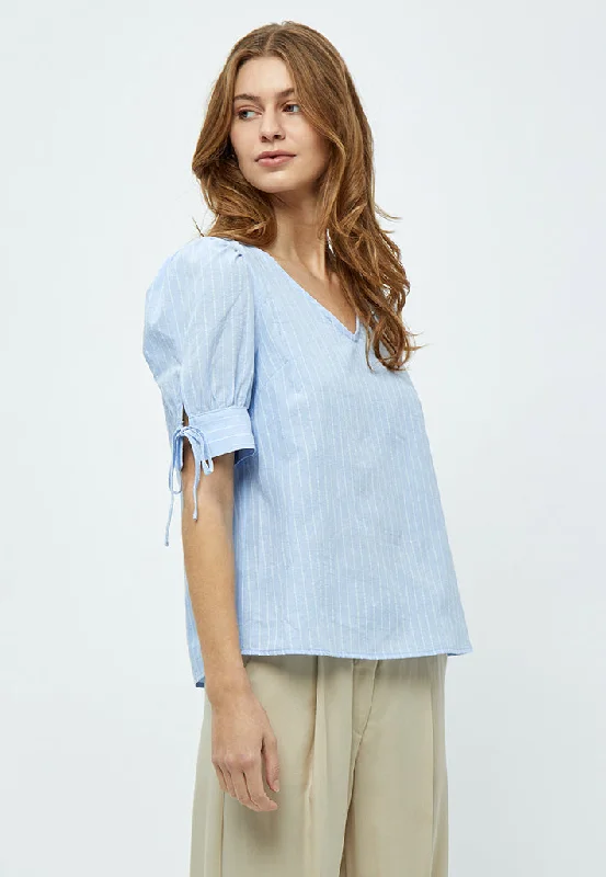 PCMonella Balloon Blouse - Icy Blue Stripe