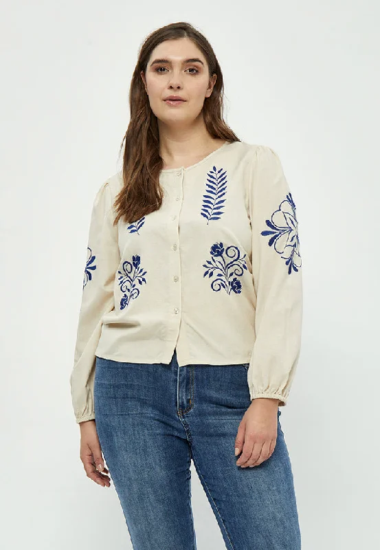 Nanna Embroidery Blouse Curve - Sandshell