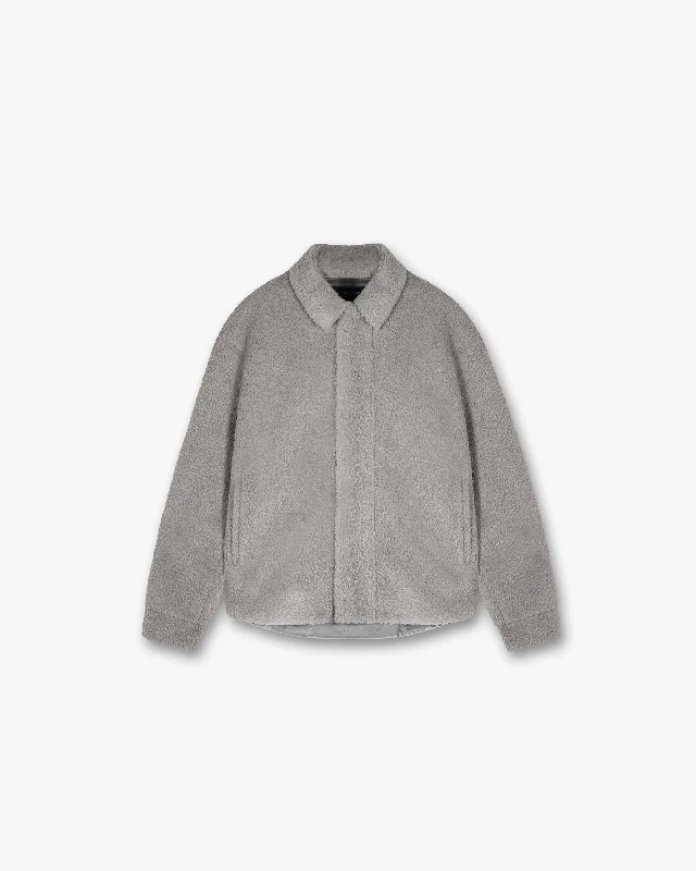 Shearling Scoop Hem Shirt - Ice Grey