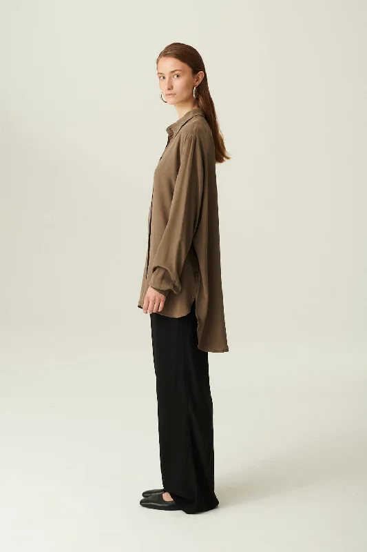 SHELBY CREPE DE CHINE SILK SHIRT WALNUT