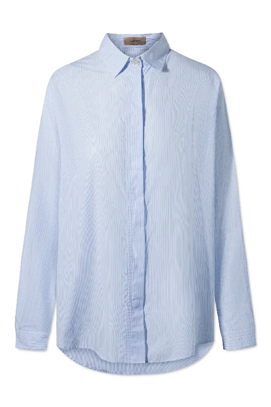 SHELBY SHIRT COTTON LIGHT BLUE/WHITE STRIPE