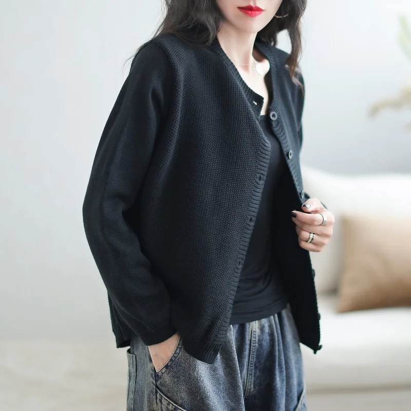 Women Minimalist Casual Cotton Knitted Cardigan