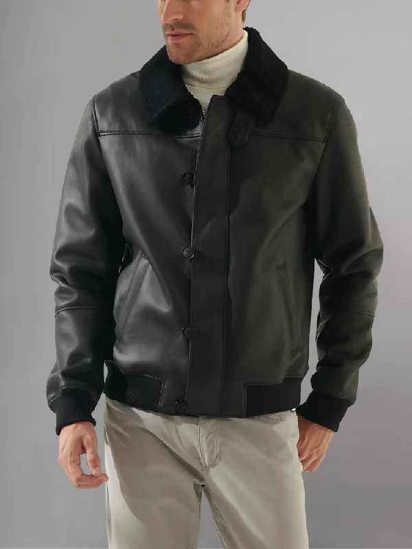 2024 New Men's Shearling Sheepksin Leather Motorcycle Fur Jacket