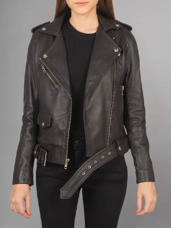 ALmi Women Cool Leather Fall Short Motorcyle Jacket