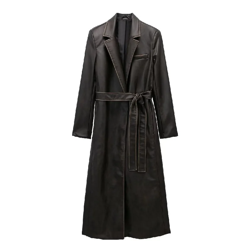 Autumn Leather Effect Belt Coat